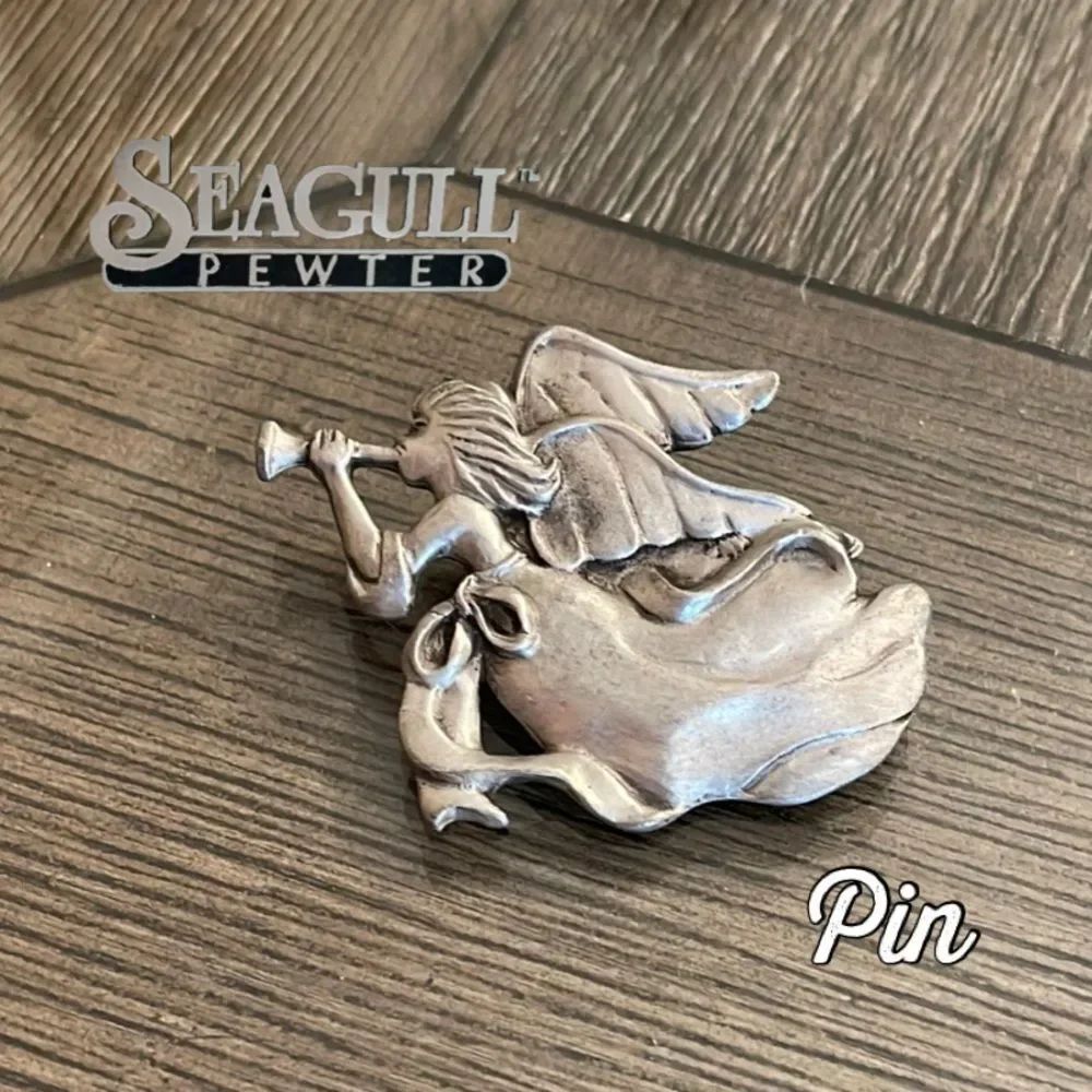 1992 Seagull, Canada Pewter Angel Christmas Pin Holiday Brooch